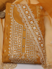 Neck With Ghera Chanderi Unstitched Suit Piece With Dupatta