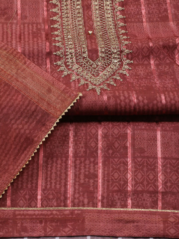 Neck Embroidered Chanderi Unstitched Suit Piece With Dupatta