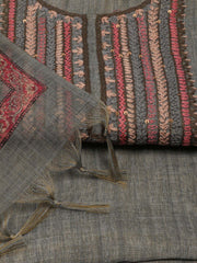 Neck Embroidered Chanderi Unstitched Suit Piece With Dupatta