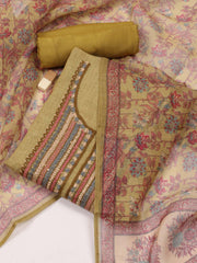 Neck Embroidered Chanderi Unstitched Suit Piece With Dupatta