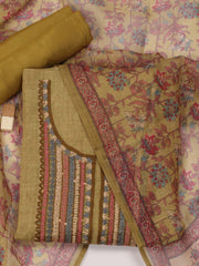 Neck Embroidered Chanderi Unstitched Suit Piece With Dupatta
