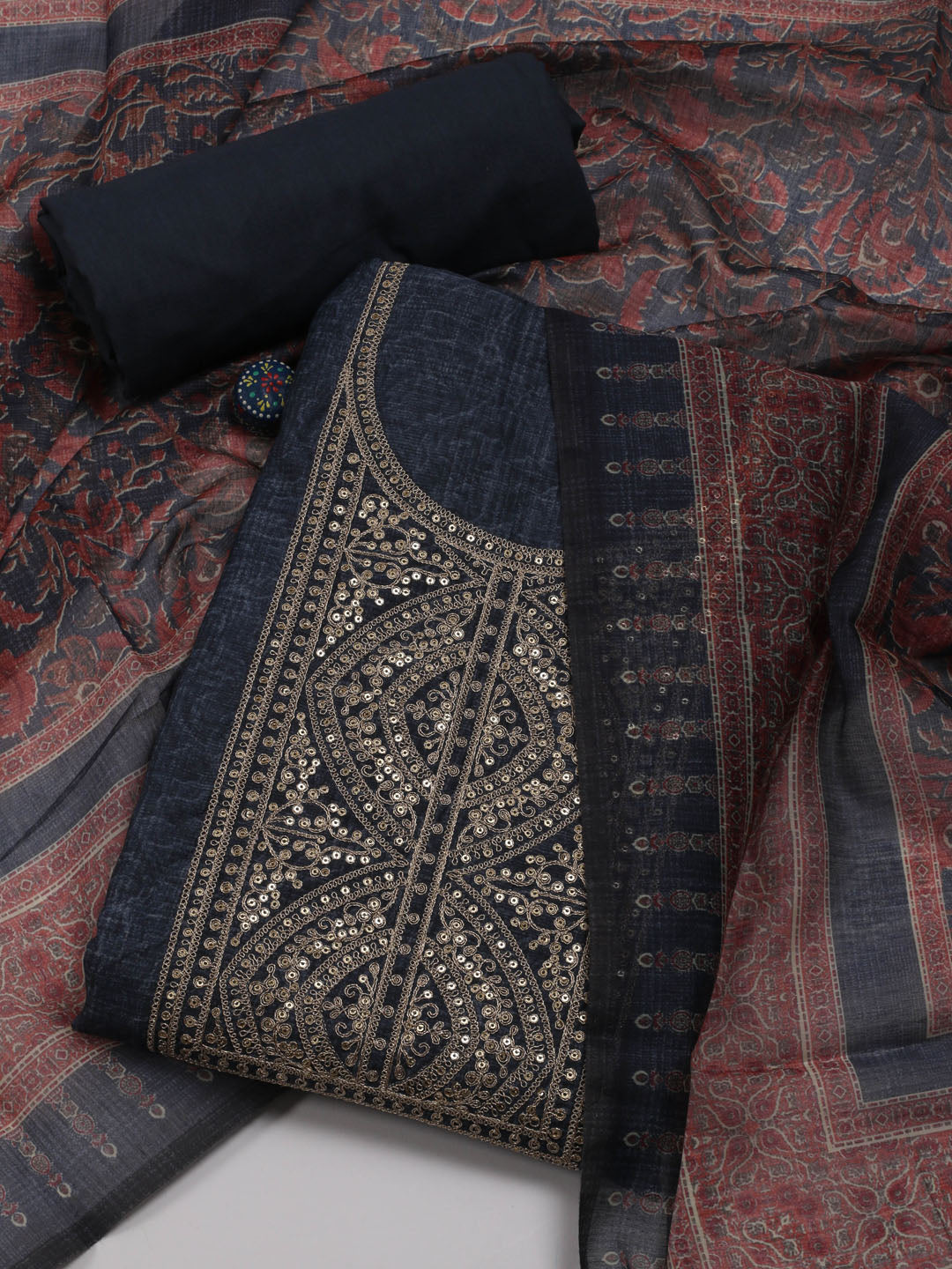Neck Embroidery Chanderi Unstitched Suit Piece With Dupatta