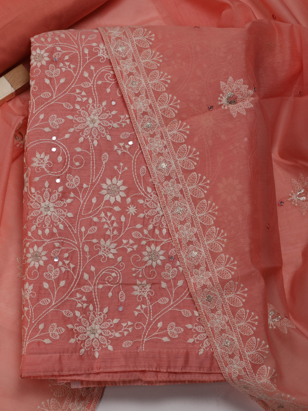 Embroidered Chanderi Unstitched Suit With Dupatta
