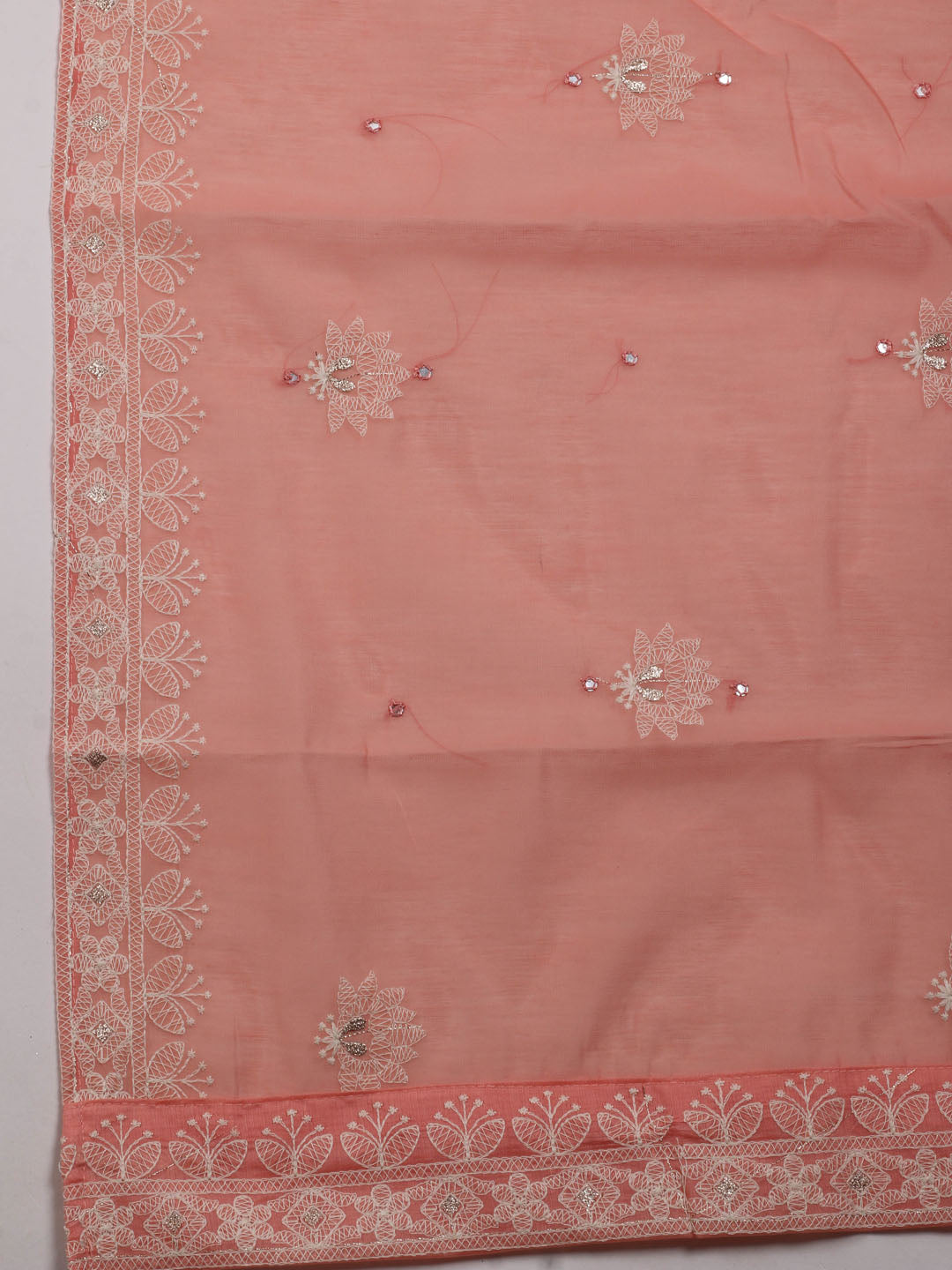 Embroidered Chanderi Unstitched Suit With Dupatta