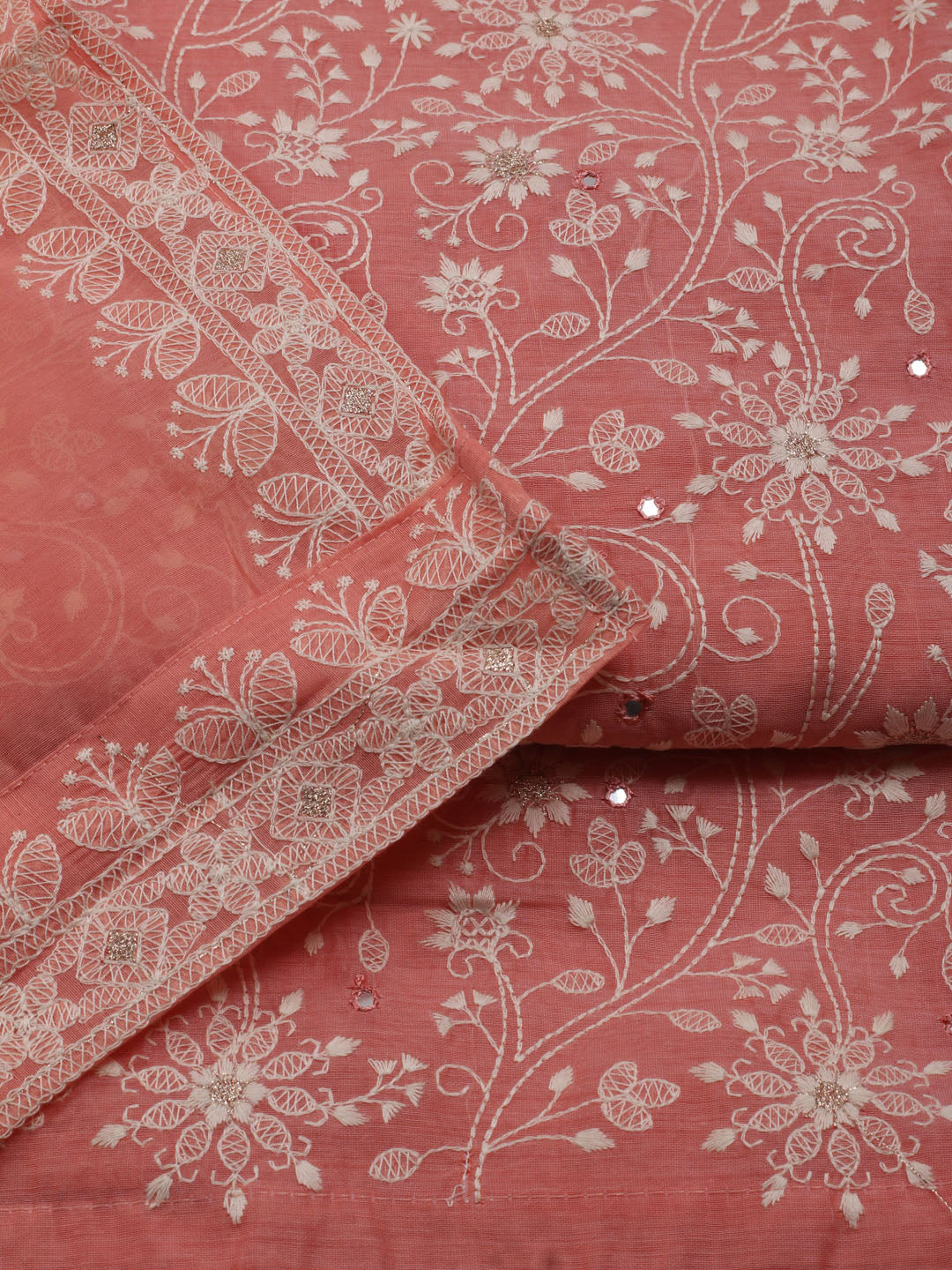 Embroidered Chanderi Unstitched Suit With Dupatta