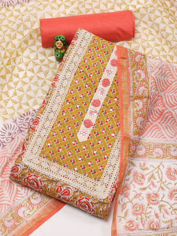 Schiffli Printed Cotton Unstitched Suit Piece With Dupatta