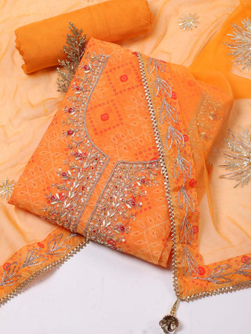 Neck Embroidered Chanderi Unstitched Suit Piece With Dupatta