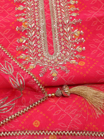 Neck Embroidered Chanderi Unstitched Suit Piece With Dupatta