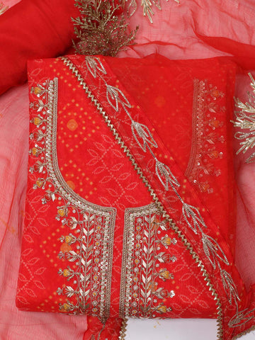 Neck Embroidered Chanderi Unstitched Suit Piece With Dupatta