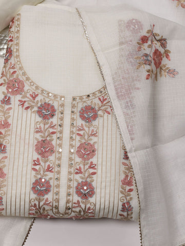 Kota Embroidery Cotton Unstitched Suit Piece With Dupatta
