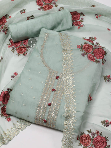 Neck Embroidered Organza Unstitched Suit Piece With Dupatta