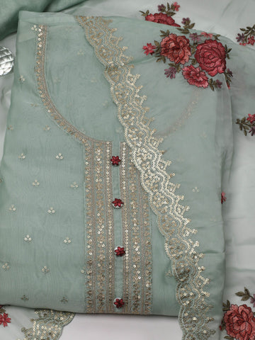 Neck Embroidered Organza Unstitched Suit Piece With Dupatta