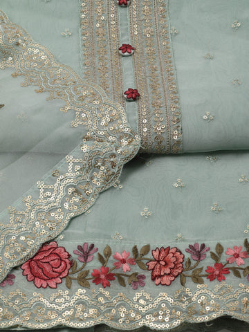 Neck Embroidered Organza Unstitched Suit Piece With Dupatta