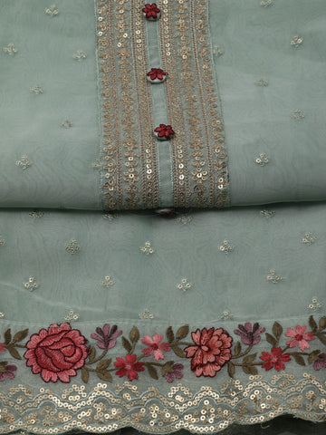 Neck Embroidered Organza Unstitched Suit Piece With Dupatta