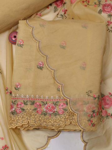 Embroidered Organza Unstitched Suit Piece With Dupatta