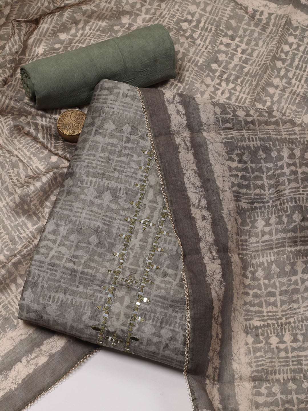 Neck Patti Printed Chanderi Unstitched Suit Piece With Dupatta