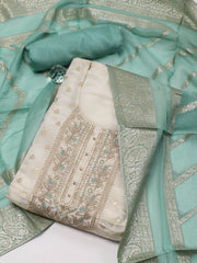 Neck Embroidered Chanderi Unstitched Suit Piece With Dupatta