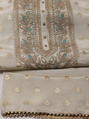 Neck Embroidered Chanderi Unstitched Suit Piece With Dupatta