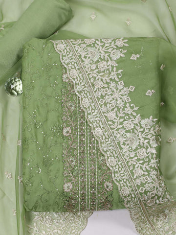 Sequin Embroidered Organza Unstitched Suit Piece With Dupatta