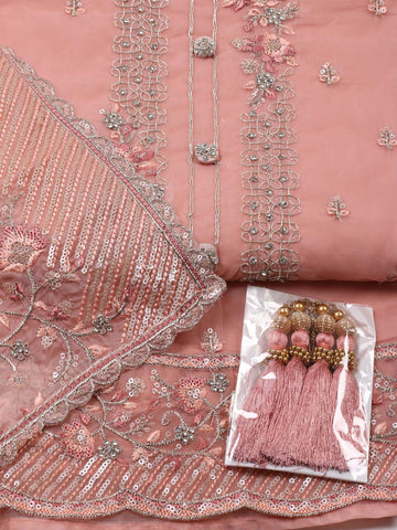 Embroidered Organza Unstitched Suit Piece With Dupatta