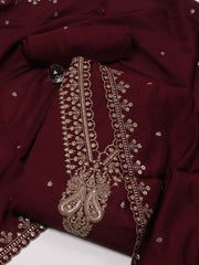 Neck Embroidered Chanderi Unstitched Suit Piece With Dupatta