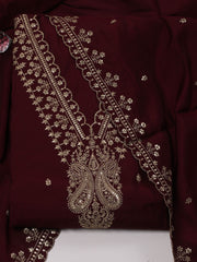 Neck Embroidered Chanderi Unstitched Suit Piece With Dupatta