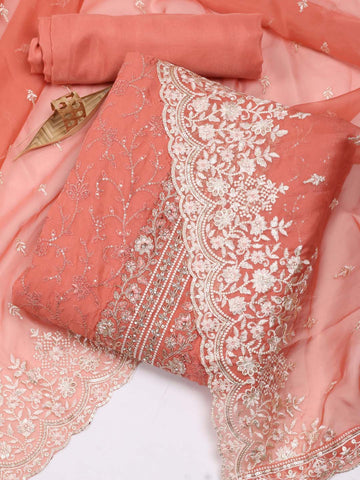 Sequin Embroidered Organza Unstitched Suit Piece With Dupatta