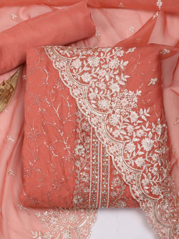 Sequin Embroidered Organza Unstitched Suit Piece With Dupatta