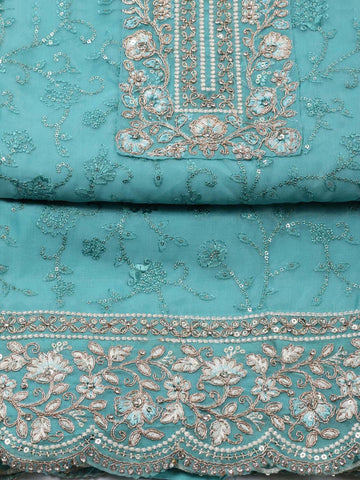 Sequin Embroidered Organza Unstitched Suit Piece With Dupatta