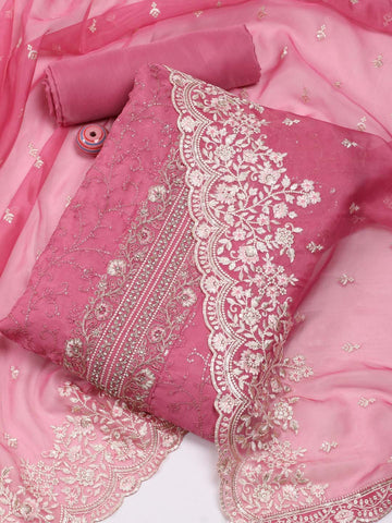 Sequin Embroidered Organza Unstitched Suit Piece With Dupatta