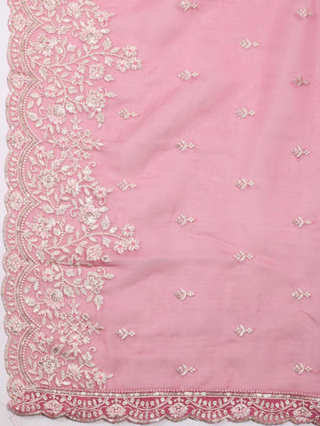 Sequin Embroidered Organza Unstitched Suit Piece With Dupatta