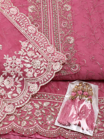 Sequin Embroidered Organza Unstitched Suit Piece With Dupatta