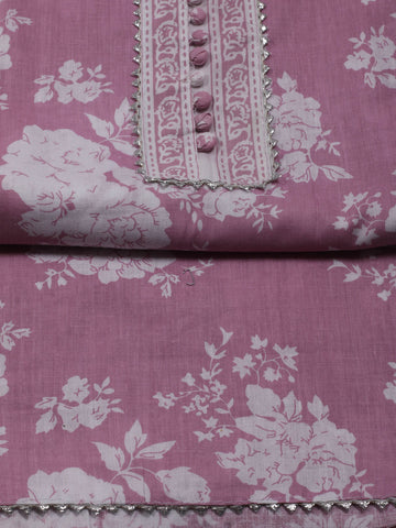 Floral Print Cotton Unstitched Suit Piece With Dupatta