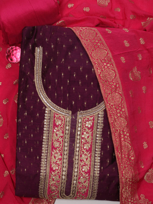 Embroidered Chanderi Unstitched Suit Piece With Dupatta