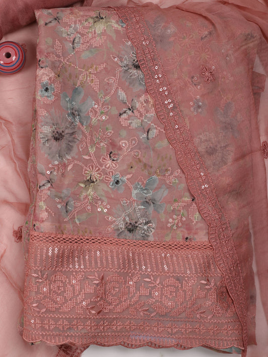 Neck Embroidered Crepe Unstitched Suit Piece With Dupatta