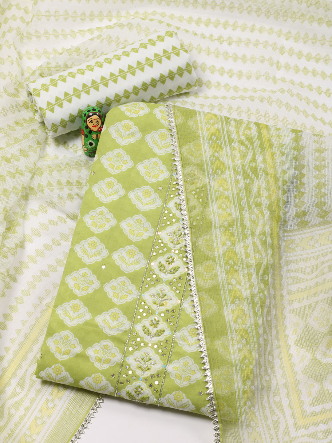 Neck Patti Printed Cotton Unstitched Suit Piece With Dupatta
