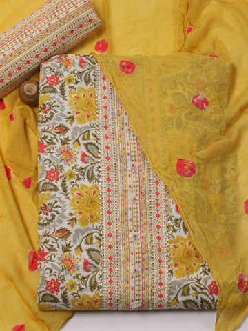 Neck Patti Printed Cotton Unstitched Suit Piece With Dupatta