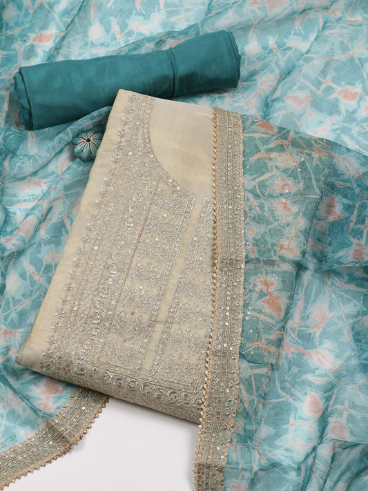 Neck Embroidery Tissue Unstitched Suit Piece With Dupatta