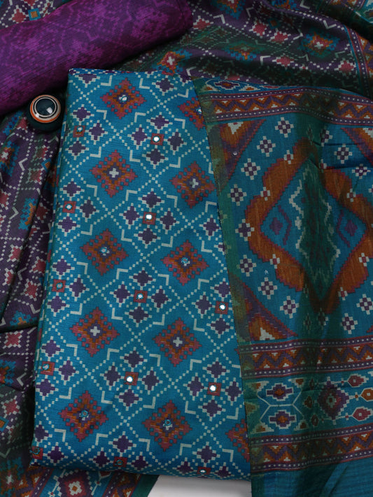 Patola Printed Cotton Unstitched Suit Piece With Dupatta