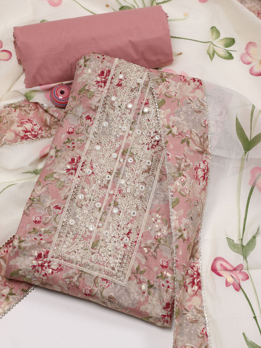 Neck Patti Cotton Unstitched Suit Piece With Dupatta