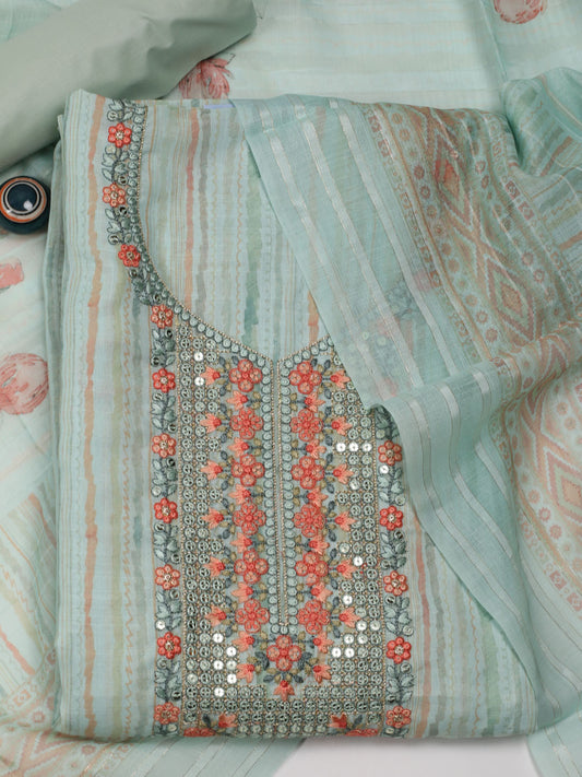 Neck Embroidered Cotton Unstitched Suit Piece With Dupatta