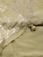 Neck Embroidered Chanderi Unstitched Suit Piece With Dupatta