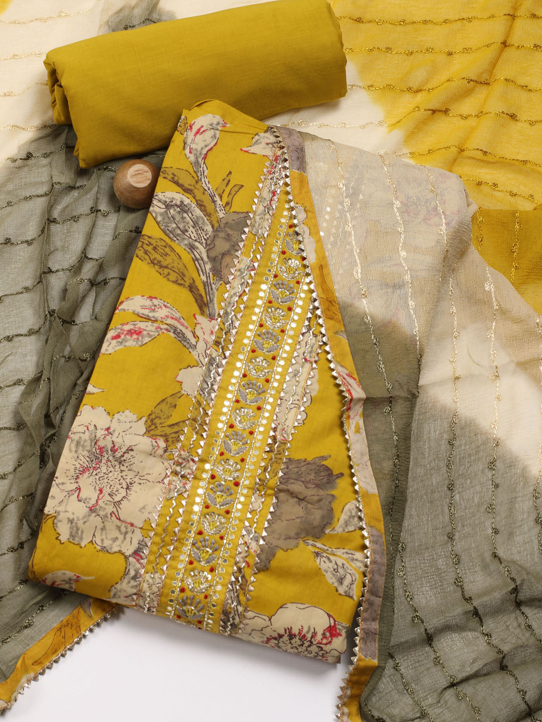 Neck Patti Printed Cotton Unstitched Suit Piece With Dupatta