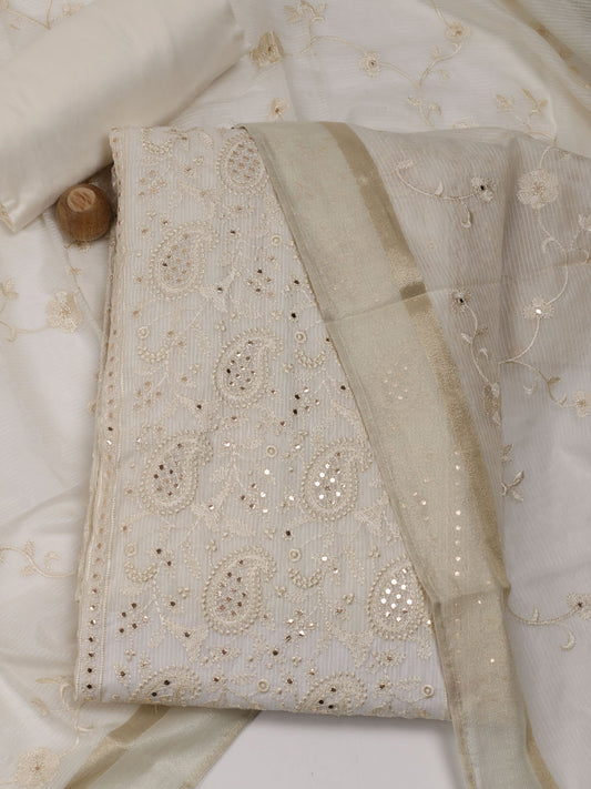 All Over Embroidered Chanderi Unstitched Suit Piece With Dupatta
