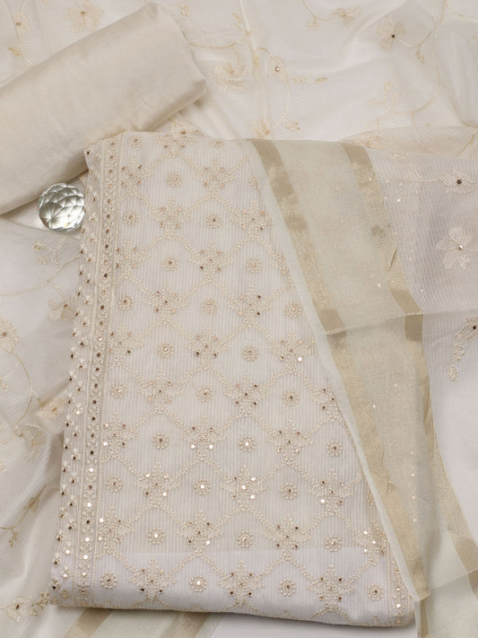 All Over Embroidered Chanderi Unstitched Suit Piece With Dupatta