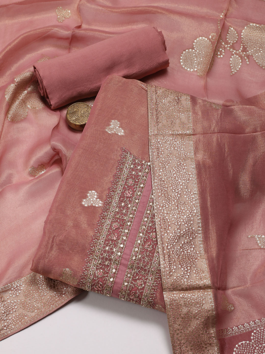 Neck Embroidery Tissue Unstitched Suit Piece With Dupatta
