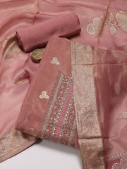 Neck Embroidery Tissue Unstitched Suit Piece With Dupatta