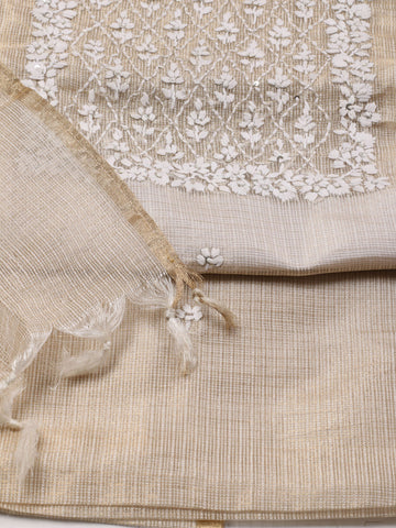 Neck Embroidered Cotton Unstitched Suit Piece With Dupatta
