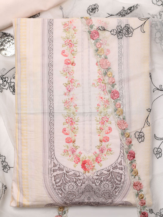 Printed & Neck Embroidery Cotton Unstitched Suit Piece With Dupatta