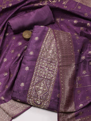 Neck Embroidery Chanderi Unstitched Suit Piece With Dupatta